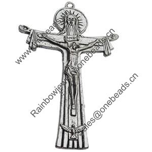 Pendant Zinc Alloy Jewelry Findings Lead-free, Cross, 50x76mm Hole:3mm, Sold by Bag