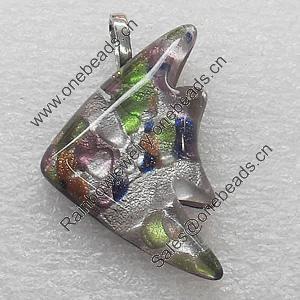 Silver Foil lampwork Pendant With Metal Alloy Head, Fish 25x40mm, Sold by PC