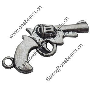 Pendant Zinc Alloy Jewelry Findings Lead-free, Pistol, 28x16mm Hole:2mm, Sold by Bag