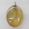 Dichroic Lampwork Glass Pendant with Metal Alloy Head, Flat Oval 15x20mm, Sold by PC