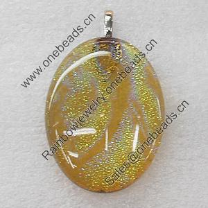 Dichroic Lampwork Glass Pendant with Metal Alloy Head, Flat Oval 20x30mm, Sold by PC