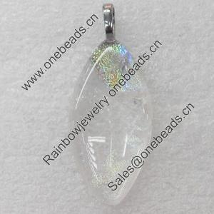 Dichroic Lampwork Glass Pendant with Metal Alloy Head, Horse Eye 10x25mm, Sold by PC