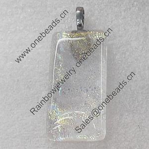 Dichroic Lampwork Glass Pendant with Metal Alloy Head, Rectangle 15x20mm, Sold by PC