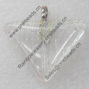 Dichroic Lampwork Glass Pendant with Metal Alloy Head, Triangle 30x40mm, Sold by PC