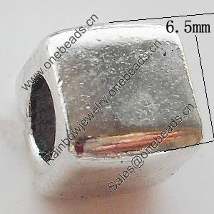 European Style Beads Zinc Alloy Jewelry Findings Lead-free, Cube 6.5mm Hole:3.5mm, Sold by Bag