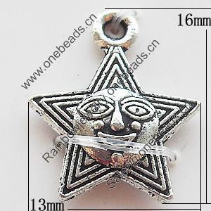 Pendant Zinc Alloy Jewelry Findings Lead-free, Star 13x16mm, Sold by Bag