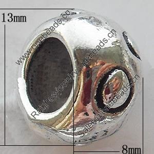 European Style Beads Zinc Alloy Jewelry Findings Lead-free, 8x13mm Hole:7mm, Sold by Bag