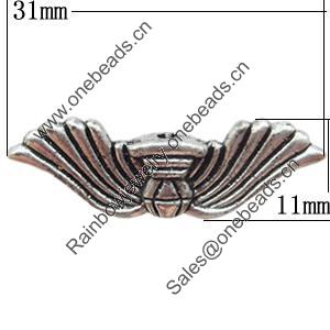 Beads Zinc Alloy Jewelry Findings Lead-free, Wings 31x11mm Hole:1.5mm, Sold by KG