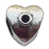 European Style Beads Zinc Alloy Jewelry Findings Lead-free, Heart 9x10mm Hole:6mm, Sold by Bag