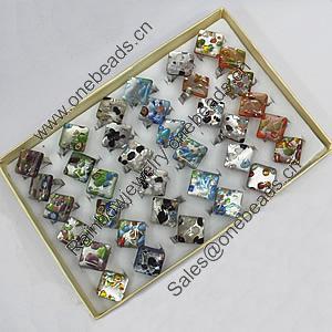 Silver Foil lampwork Glass Rings, Diamond 26.5mm, Sold by Box