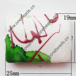 Spray-Painted Acrylic Beads, Rectangle 25x19mm, Sold by Bag 