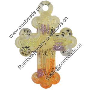 Acrylic Pendants, Mix Colour, Cross, 27x38mm Hole:2mm, Sold by PC