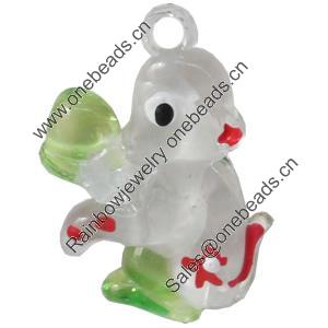 Acrylic Pendants, Mix Colour,  Monkey, 23x35mm Hole:2mm, Sold by PC