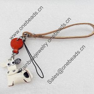 Cotton Cord Mobile Chain with Cowhide Pendants, Cow, Length:6-Inch, Sold by Strand