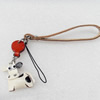 Cotton Cord Mobile Chain with Cowhide Pendants, Cow, Length:6-Inch, Sold by Strand