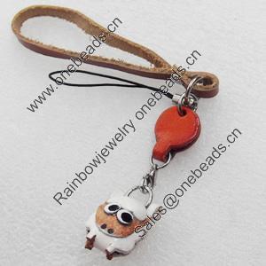 Cotton Cord Mobile Chain with Cowhide Pendants, Sheep, Length:6-Inch, Sold by Strand