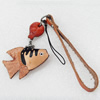 Cotton Cord Mobile Chain with Cowhide Pendants, Fish, Length:6-Inch, Sold by Strand