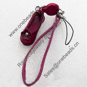 Cotton Cord Mobile Chain with Cowhide Pendants, Shoes, Length:6-Inch, Sold by Strand