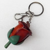 Iron Key Chains with Cowhide Pendants, Flower, Length:3.9-inch, Sold by PC