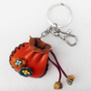 Iron Key Chains with Cowhide Pendants, Bag, Length:3.9-inch, Sold by PC