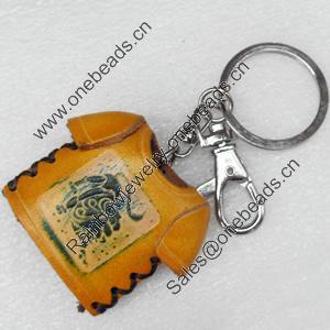 Iron Key Chains with Cowhide Pendants, T-shirt, Length:3.9-inch, Sold by PC
