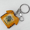 Iron Key Chains with Cowhide Pendants, T-shirt, Length:3.9-inch, Sold by PC