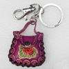 Iron Key Chains with Cowhide Pendants, Bag, Length:3.9-inch, Sold by PC