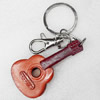 Iron Key Chains with Cowhide Pendants, Guitar, Length:3.9-inch, Sold by PC