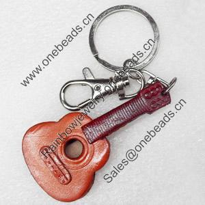Iron Key Chains with Cowhide Pendants, Guitar, Length:3.9-inch, Sold by PC