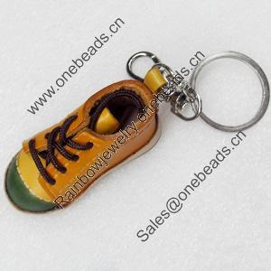 Iron Key Chains with Cowhide Pendants, Shoes, Length:3.9-inch, Sold by PC