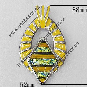 Dichroic Glass Pendant, Alloy Setting with Enamel, 88x52x10mm, Sold by PC