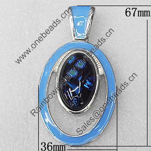 Dichroic Glass Pendant, Alloy Setting with Enamel, 67x36x8mm, Sold by PC
