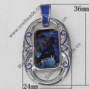 Dichroic Glass Pendant, Alloy Setting with Enamel, 36x24x7mm, Sold by PC
