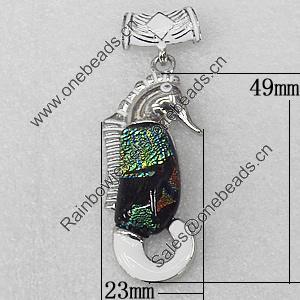 Dichroic Glass Pendant, Alloy Setting with Enamel, 49x23x8mm, Sold by PC