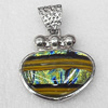 Dichroic Glass Pendant, Alloy Setting with Enamel, 42x40x10mm, Sold by PC