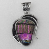 Dichroic Glass Pendant, Alloy Setting with Enamel, 48x40x8mm, Sold by PC