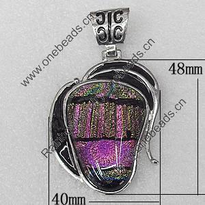 Dichroic Glass Pendant, Alloy Setting with Enamel, 48x40x8mm, Sold by PC