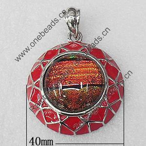 Dichroic Glass Pendant, Alloy Setting with Enamel, 40x40x12mm, Sold by PC