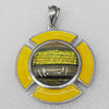 Dichroic Glass Pendant, Alloy Setting with Enamel, 25x25x10mm, Sold by PC