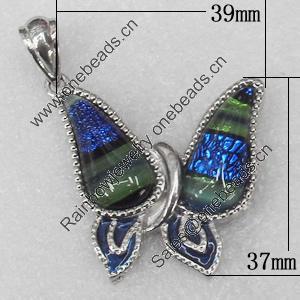 Dichroic Glass Pendant, Alloy Setting with Enamel, 37x39x7.5mm, Sold by PC