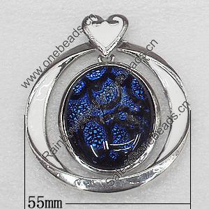 Dichroic Glass Pendant, Alloy Setting with Enamel, 55x55x10mm, Sold by PC