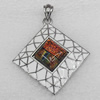 Dichroic Glass Pendant, Alloy Setting with Enamel, 55x55x14mm, Sold by PC