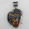 Dichroic Glass Pendant, Alloy Setting with Enamel, 48x40x8mm, Sold by PC