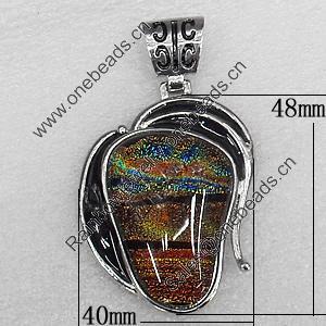 Dichroic Glass Pendant, Alloy Setting with Enamel, 48x40x8mm, Sold by PC