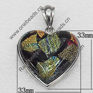 Dichroic Glass Pendant, Alloy Setting with Enamel, 33x33x9mm, Sold by PC