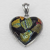 Dichroic Glass Pendant, Alloy Setting with Enamel, 33x33x9mm, Sold by PC