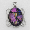 Dichroic Glass Pendant, Alloy Setting with Enamel, 35x28x8mm, Sold by PC