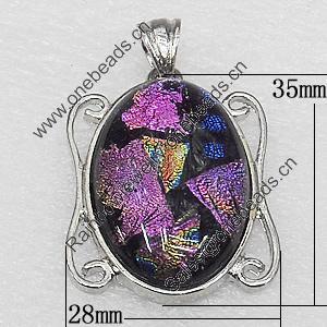 Dichroic Glass Pendant, Alloy Setting with Enamel, 35x28x8mm, Sold by PC