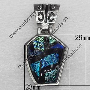 Dichroic Glass Pendant, Alloy Setting with Enamel, 29x23x8mm, Sold by PC