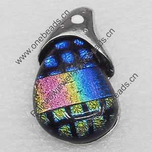 Dichroic Glass Pendant, Alloy Setting with Enamel, 38x20x9mm, Sold by PC